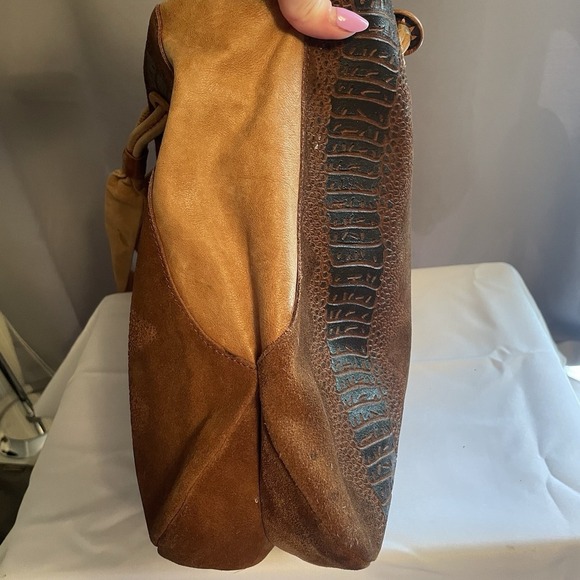 SABRINA SCALA Vintage Brown Suede Medium Leather Tote Hobo Handbag Purse - Picture 10 of 16